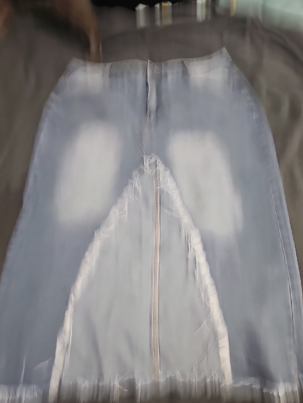 Light Wash Distressed Denim Midi Skirt